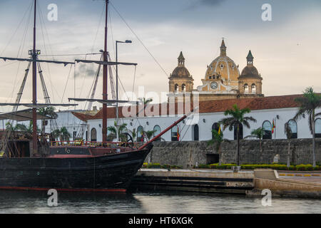 San Pedro Claver Church Domes and Ship - Cartagena de Indias,  Colombia Stock Photo
