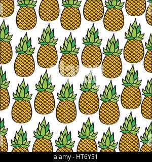 pineapples pattern fresh fruit drawing icon Stock Vector