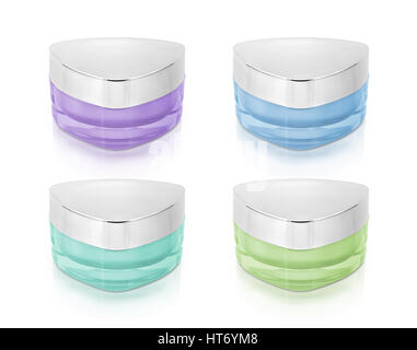 Cool color triangle cosmetic jar on white background Stock Photo