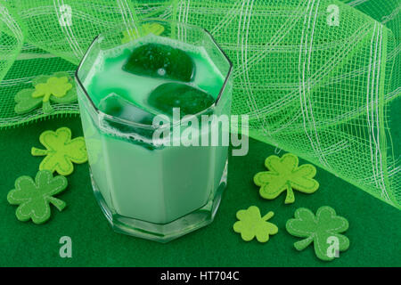 Grasshopper Drink with green ice cubes for St Patrick's Day Stock Photo