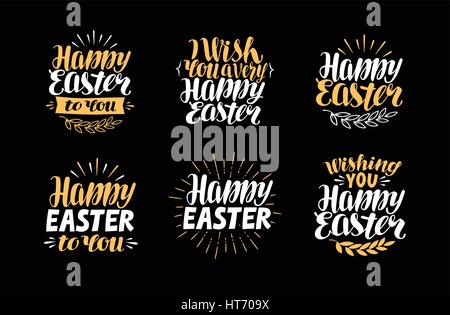 Happy Easter, greeting card. Holiday label, symbol. Lettering, calligraphy vector illustration Stock Vector