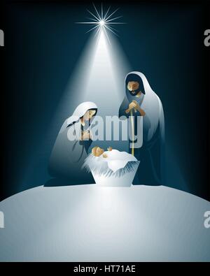 Christmas nativity scene with holy family, the three wise men and star ...