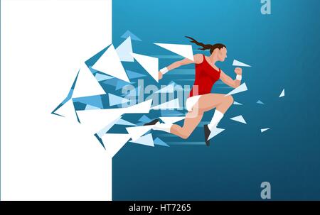 Athletic woman breaking through wall Stock Vector