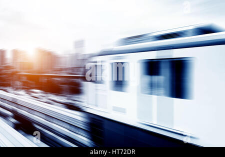 light rail moving on railway in chongqing Stock Photo