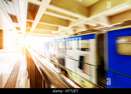 light rail moving on railway in chongqing Stock Photo