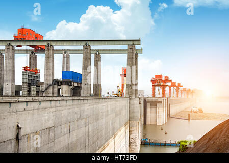 The huge Three Gorges Dam on China's Yangtze River Stock Photo