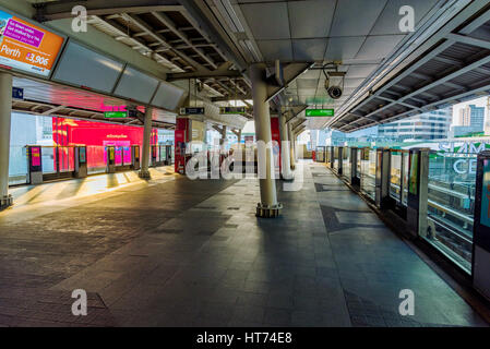 BANGKOK, THAILAND - JANUARY 30: Siam BTS sky train station which is a busy station in the downtown area of Bangkok where many tourists and locals boar Stock Photo