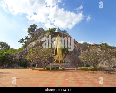 Buddha on the cliff at Khoa Ngoo in Ratchaburi, Thailand Stock Photo