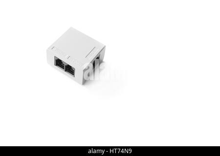 Closed up telephone line splitter isolated on white background Stock Photo