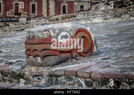 Serpent Sculpture in Aztec Temple (Templo Mayor) at ruins of Tenochtitlan - Mexico City, Mexico Stock Photo