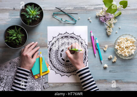 Adult Coloring Book New Stress Relieving Trend Art Therapy Mental Health  Creativity And Mindfulness Concept Adult Coloring Page With Pastel Colored  Gel Pen Close Up Stock Photo - Download Image Now - iStock