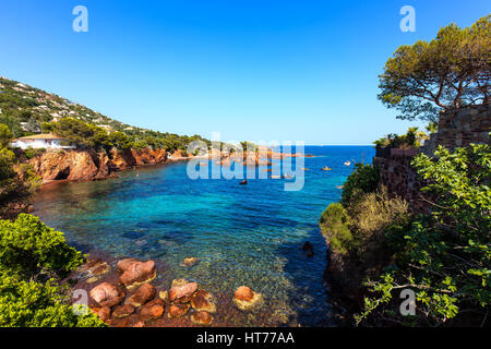 red rocks coast and sea at the French Riviera in Cote d Azur near ...