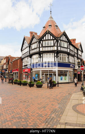 The Welsh border town of Wrexham one of the largest towns in North East Wales showing the central shopping district and Boots optician Stock Photo