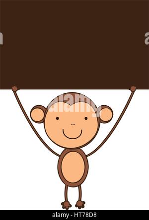 monkey with a wood in the hand icon Stock Vector