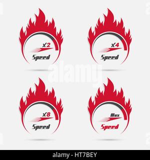 Set of four speedometer scale. Concept of speed and acceleration. Automobile subject. Car theme. Global communications. Vector element of graphic desi Stock Vector