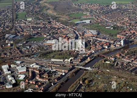 aerial view of the Yorkshire market town of Selby on the River Ouse, UK Stock Photo