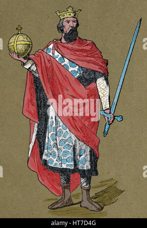 Charlemagne (742-814). King of the Franks, Lombards and Holy Roman Emperor. Portrait. Engraving. Stock Photo