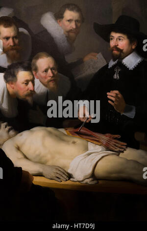 Detail of The Anatomy Lesson of Dr Nicholas Tulp, by Rembrandt, 1632, Royal Art Gallery, Mauritshuis Museum, The Hague, Netherlands, Europe Stock Photo