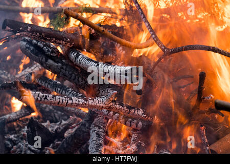 A garden bonfire burning Stock Photo