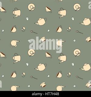 Tea themed hand drawn seamless pattern Stock Vector