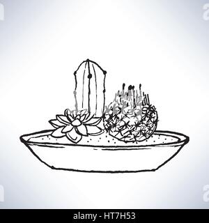 Isolated hand drawn lineart potted plants Stock Vector
