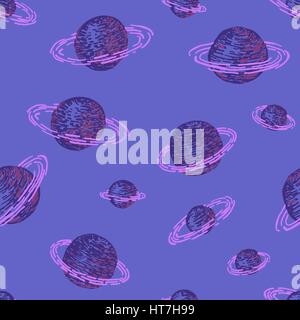 Seamless pattern with planets with coils Stock Vector