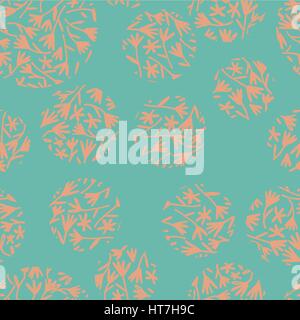 Seamless hand drawn print of absract flowers and budds shaped in circles Stock Vector