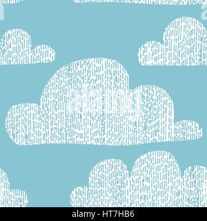 Cute seamless pattern with simple hand drawn textured clouds Stock Vector