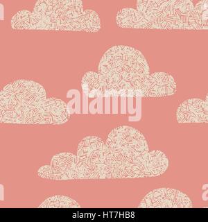 Cute seamless pattern with simple hand drawn textured clouds Stock Vector
