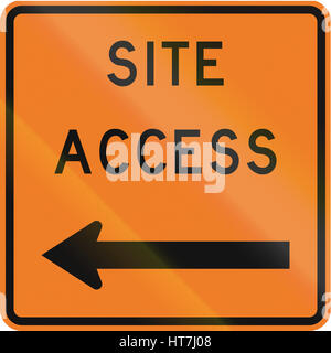 New Zealand road sign - Works site access on left. Stock Photo