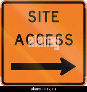 New Zealand road sign - Works site access on right. Stock Photo