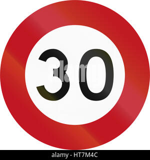 New Zealand road sign RG-1 - 30 kmh limit. Stock Photo