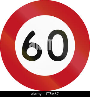 New Zealand road sign RG-1 - 60 kmh limit. Stock Photo