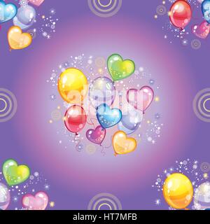Seamless pattern with colorful balloons on purple background vector illustration Stock Vector