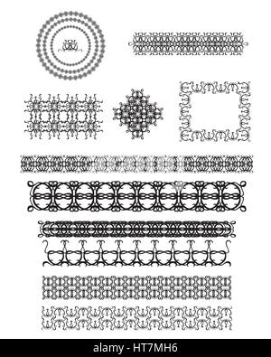 Vector set of line art frames, vignettes for design template. Element in Eastern style. Mono line decor for invitations, greeting cards, certificate,  Stock Vector