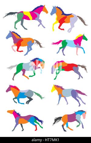 illustration with horse silhouettes collection isolated on white background Stock Vector