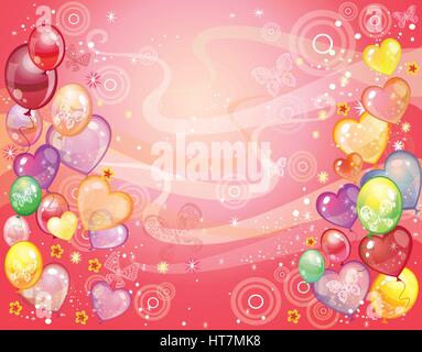 Colorful holiday background with balloons, confetti and butterfly. Vector Stock Vector