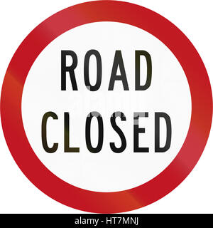 New Zealand road sign RG-16 - Road closed to traffic. Stock Photo