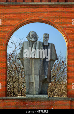 Statue of Karl Marx and Friedrich Engels in the Memento Park, an open-air museum about 10 km SW of Budapest, Hungary. Stock Photo