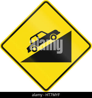 New Zealand road sign PW-27.1 - Steep upward grade. Stock Photo