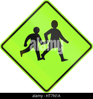 New Zealand road sign - Watch for children crossing, fluorescent version. Stock Photo