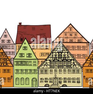 City panoramic skyline view. Urban architectural buildings. Cityscape sketch. Stock Vector