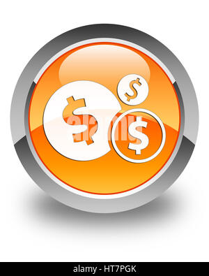 Finances dollar sign icon isolated on glossy orange round button abstract illustration Stock Photo