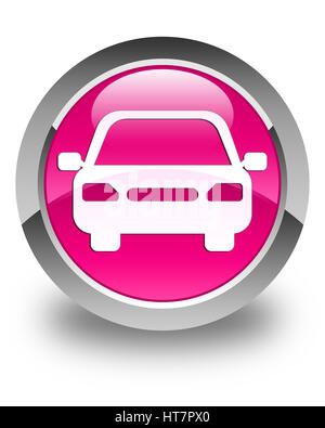 Car icon isolated on glossy pink round button abstract illustration Stock Photo