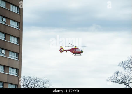 air ambulance in wolverhampton uk attending an incident Stock Photo