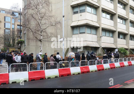 London, UK. 8th March 2017. Immigrants que outside the home office in South East London. Credit/Jim Forrest Alamy Live News Stock Photo