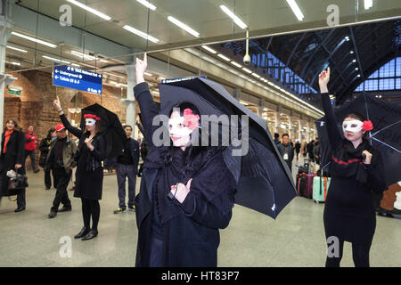 London, UK. 8th Mar, 2017. Women from protest group Women's Strike UK and Polish feminists protest at St Pancras station to protest against violence, poverty, discrimination, exploitation towards women. They have taken time off from paid work to protest. Credit: claire doherty/Alamy Live News Stock Photo