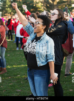 Columbus, USA. 08th Mar, 2017. Hanna Abdulai shows her support for women's rights at the International Women's Day Rally in Columbus, Ohio. Columbus, Ohio, USA. Credit: Brent Clark/Alamy Live News Stock Photo