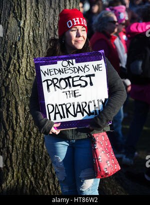 Columbus, USA. 08th Mar, 2017. Kim Bice of Columbus, Ohio shows her support for women's rights at the International Women's Day Rally in Columbus Ohio. Columbus, Ohio, USA. Credit: Brent Clark/Alamy Live News Stock Photo
