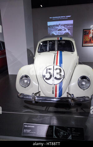 Los Angeles, CA, USA — March 4, 2017: Love Bug 1963 Volkswagen Beetle Herbie driven in the movie Herbie: Fully Loaded at the Petersen Automotive Museu Stock Photo